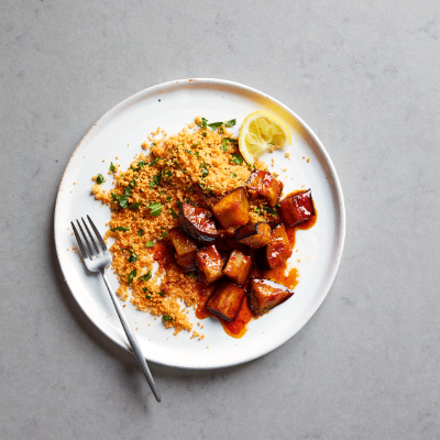spiced-honeyed-aubergines-with-harissa-couscous